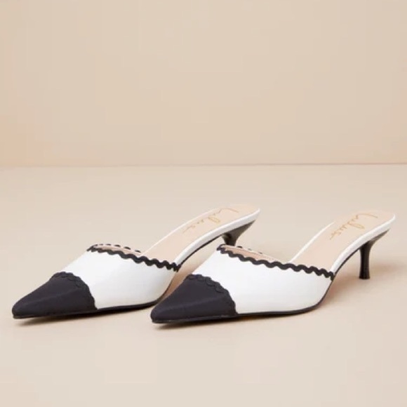 Lulus Calton Black White Pointed Toe Mules Pumps Size 10 Chic Minimalist Style - Picture 2 of 6